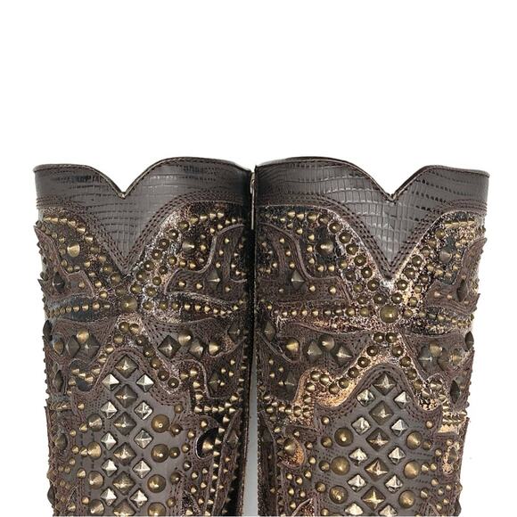 Frye Deborah Deco Tall Studded Crackle Leather Western Boots Women’s 6.5 Shoes - Picture 9 of 12